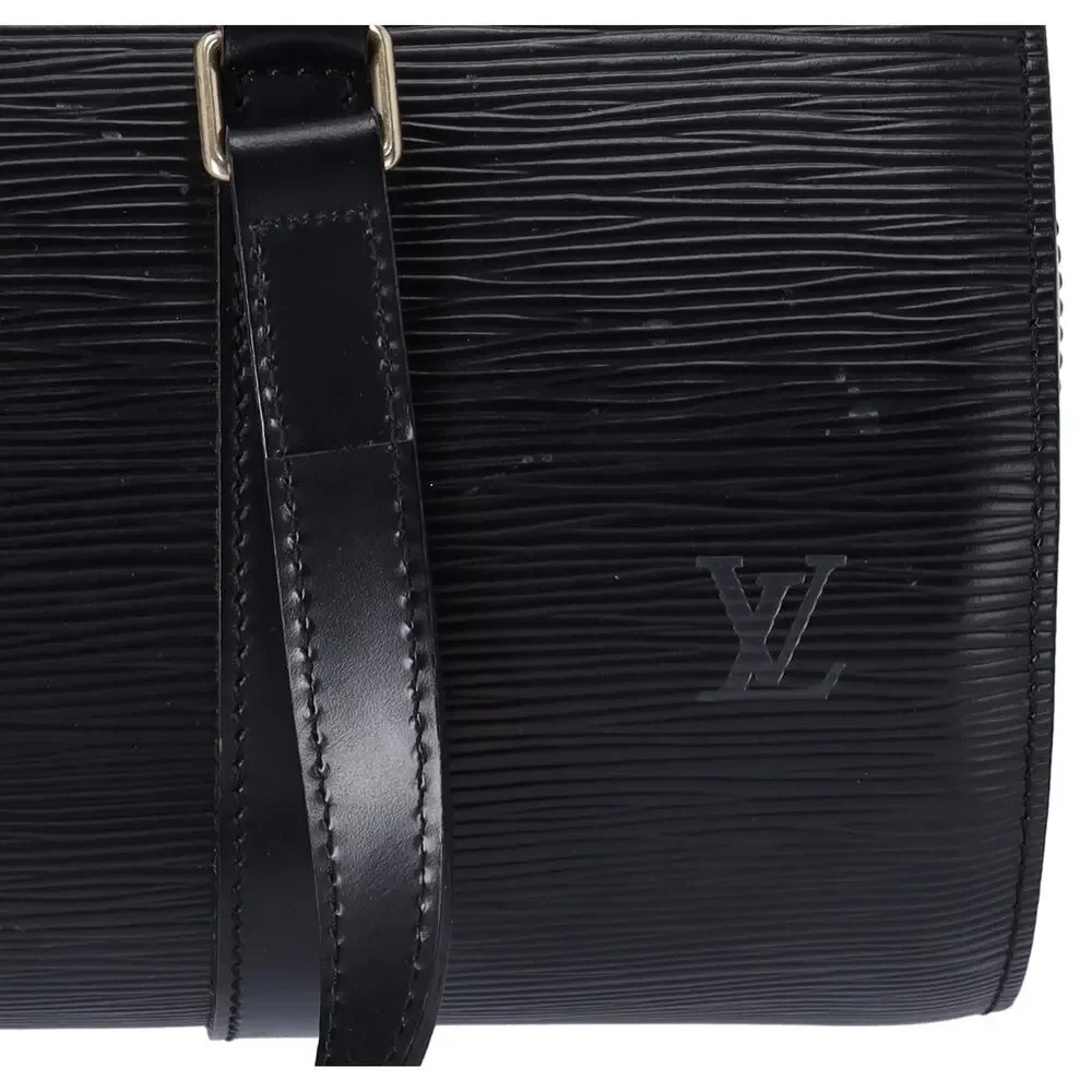 Louis Vuitton Soufflot Epi Handbag M52222 Black Leather LV logo Engraved